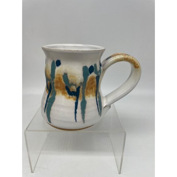 Brenner Tollivor Studio Pottery Mug With Abstract Blue & Brown Glaze Design - Picture 2 of 7